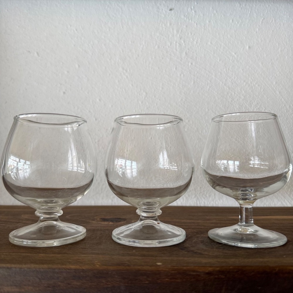 Vintage Brandy Snifter Glasses Set of 3 Small Cognac‎ Barware Clear Glass